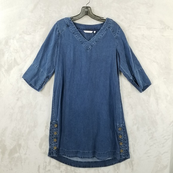 Soft Surroundings Dresses & Skirts - Soft Surroundings Dress Women Small Blue Denim Look 3/4 Sleeve Minimal Casual